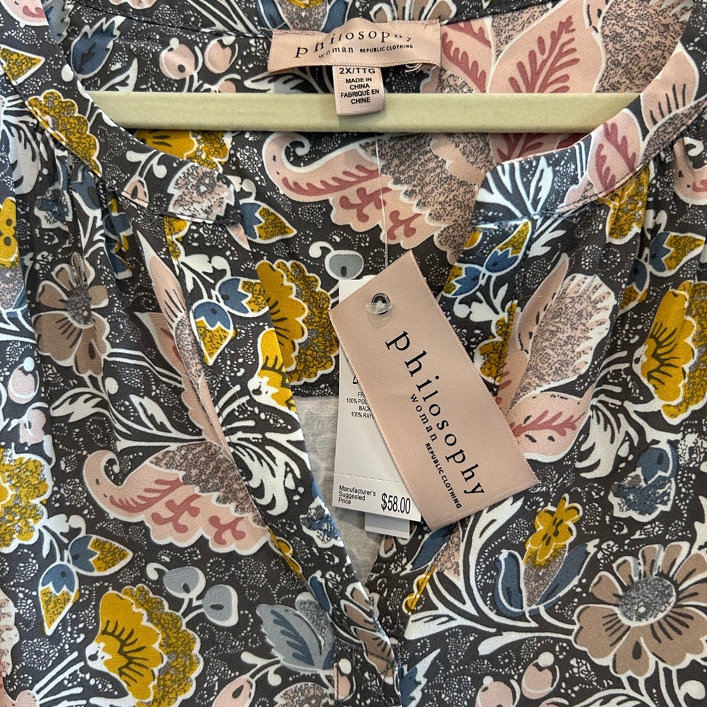 Philosophy Pink and Yellow Floral Blouse - Picture 3 of 4